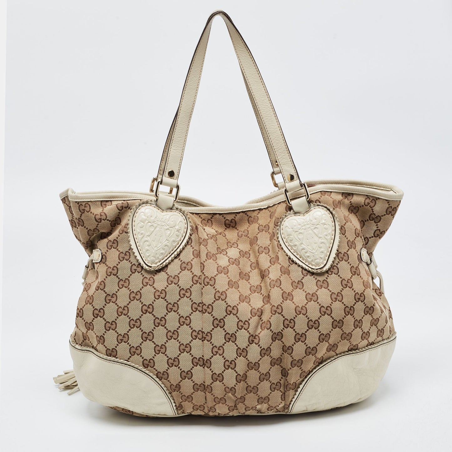 GUCCI Off White/Beige GG Canvas and Leather Tribeca Tote