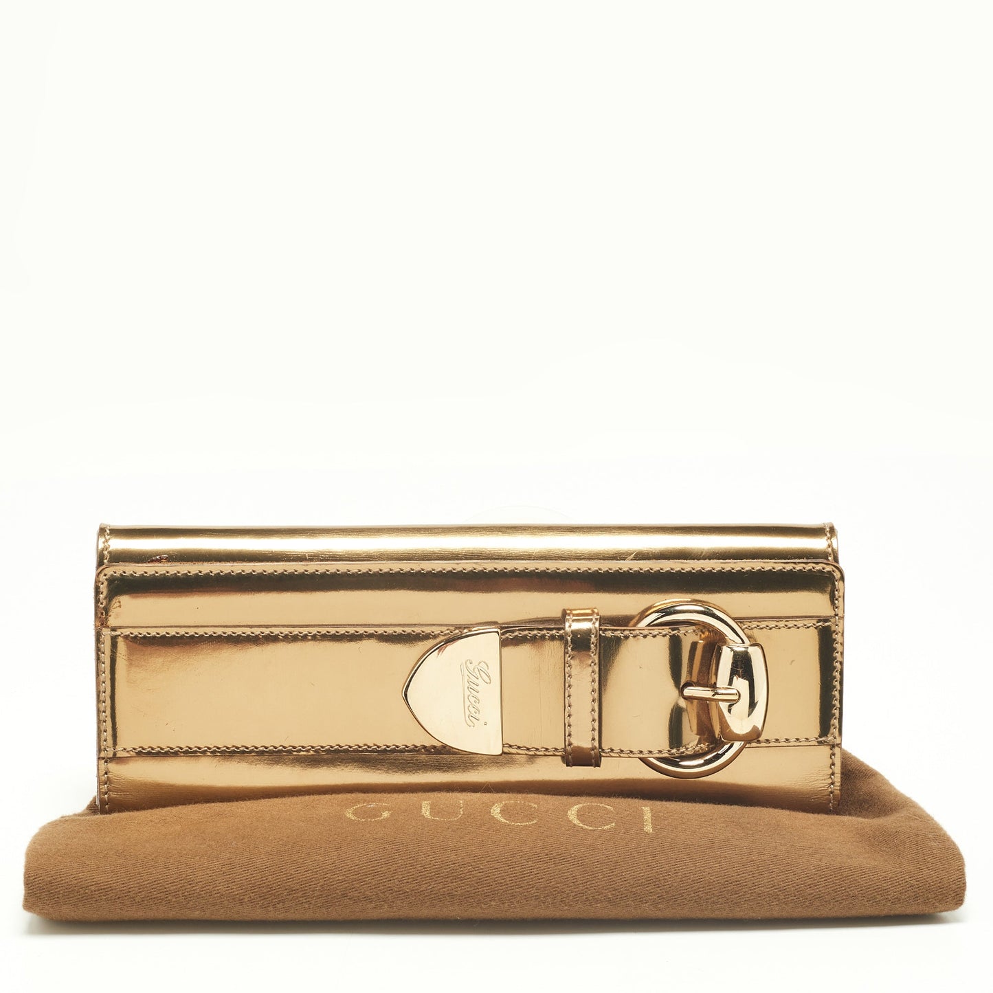 GUCCI Gold Patent Leather Buckle Continental Wallet