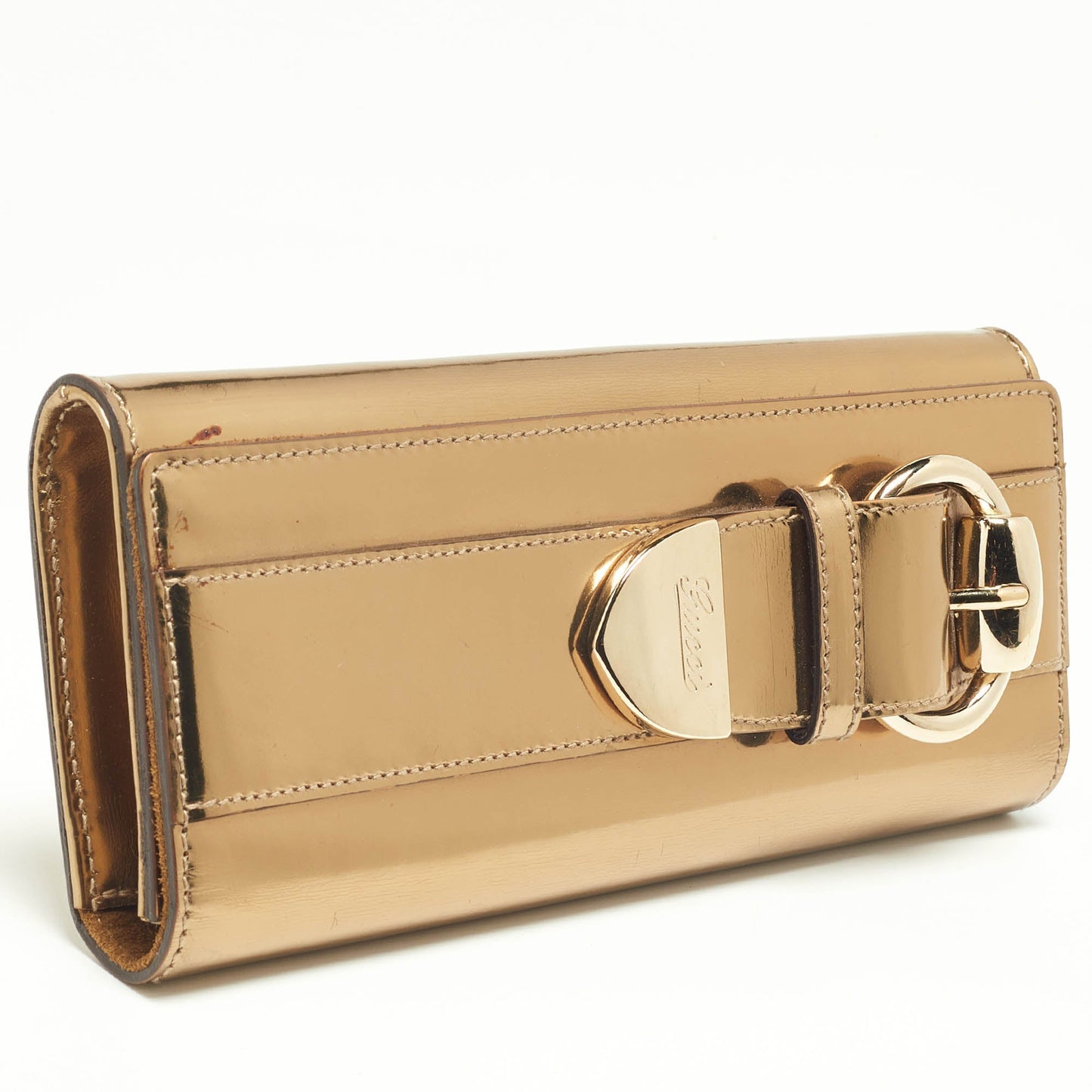 GUCCI Gold Patent Leather Buckle Continental Wallet