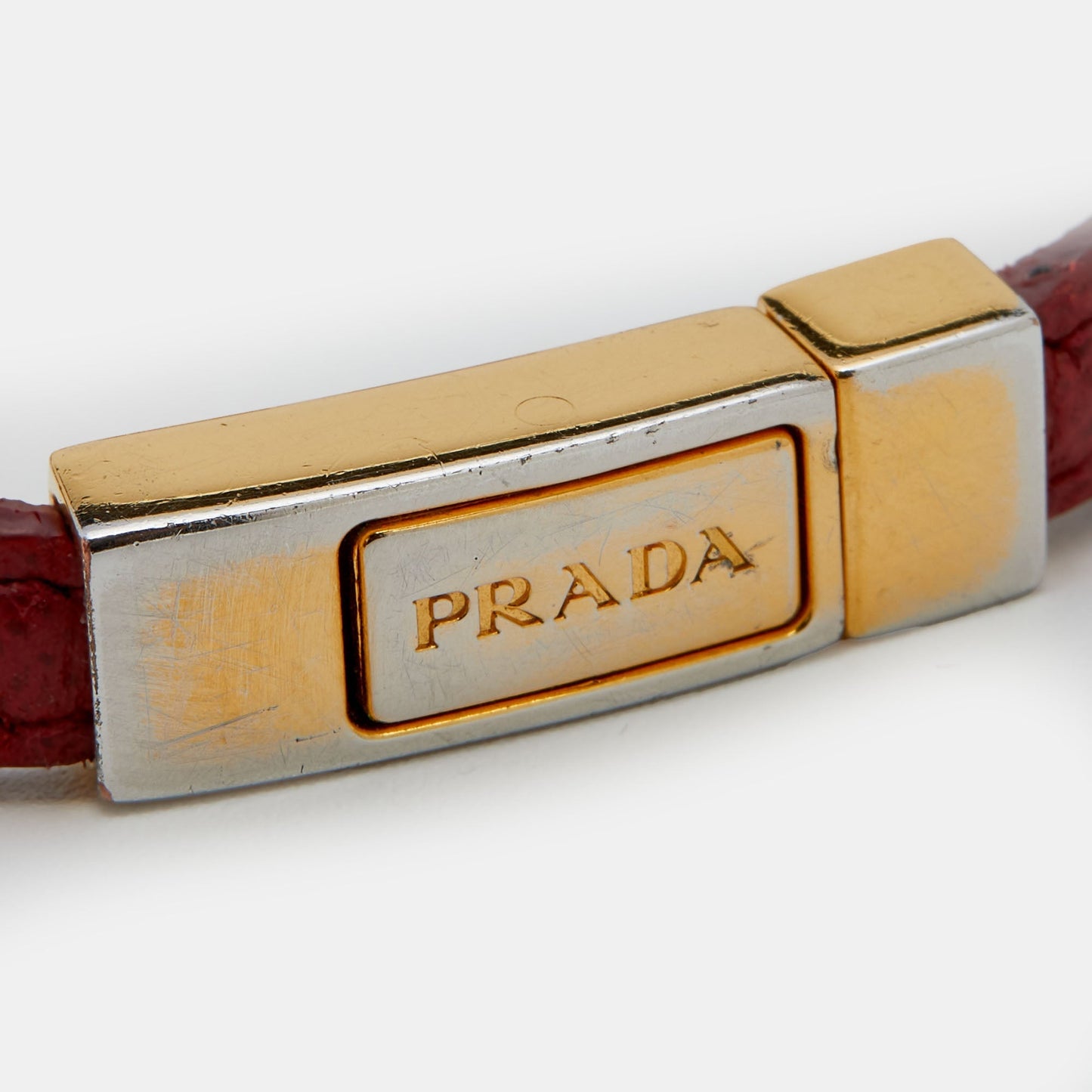 Prada Chic Crystals Red Leather Gold Tone Bracelet S