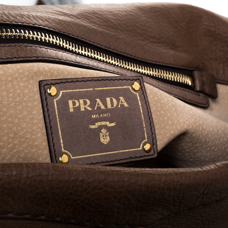 Prada Dark Brown Soft Leather Pushlock Hobo