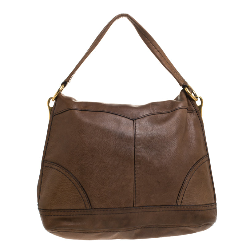 Prada Dark Brown Soft Leather Pushlock Hobo