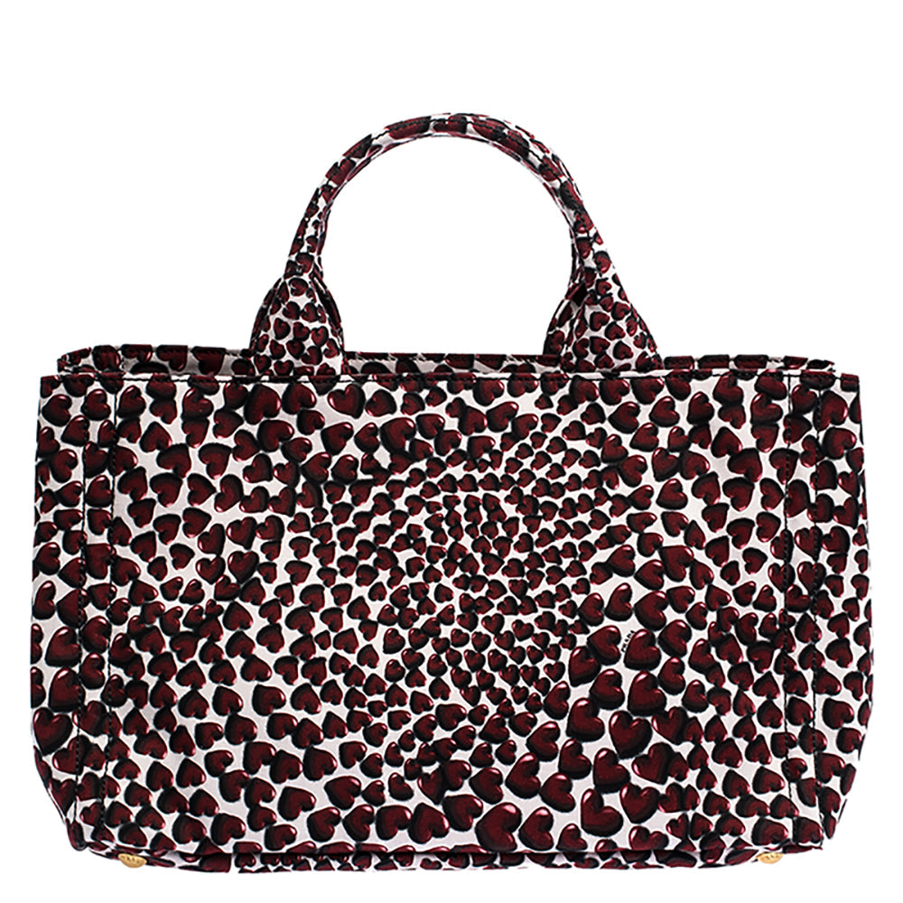 Prada Red Nylon Stampat Heart Print Canapa Tote