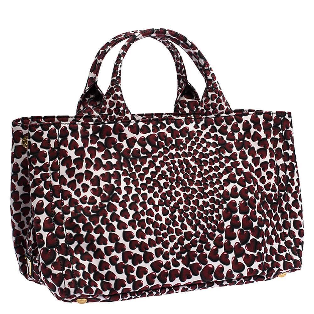 Prada Red Nylon Stampat Heart Print Canapa Tote