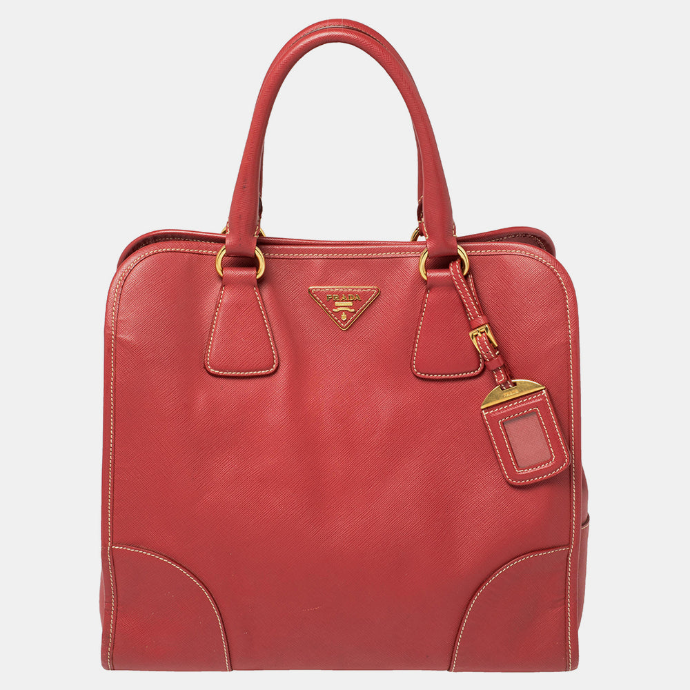 Prada Red Saffiano Lux Leather Tote