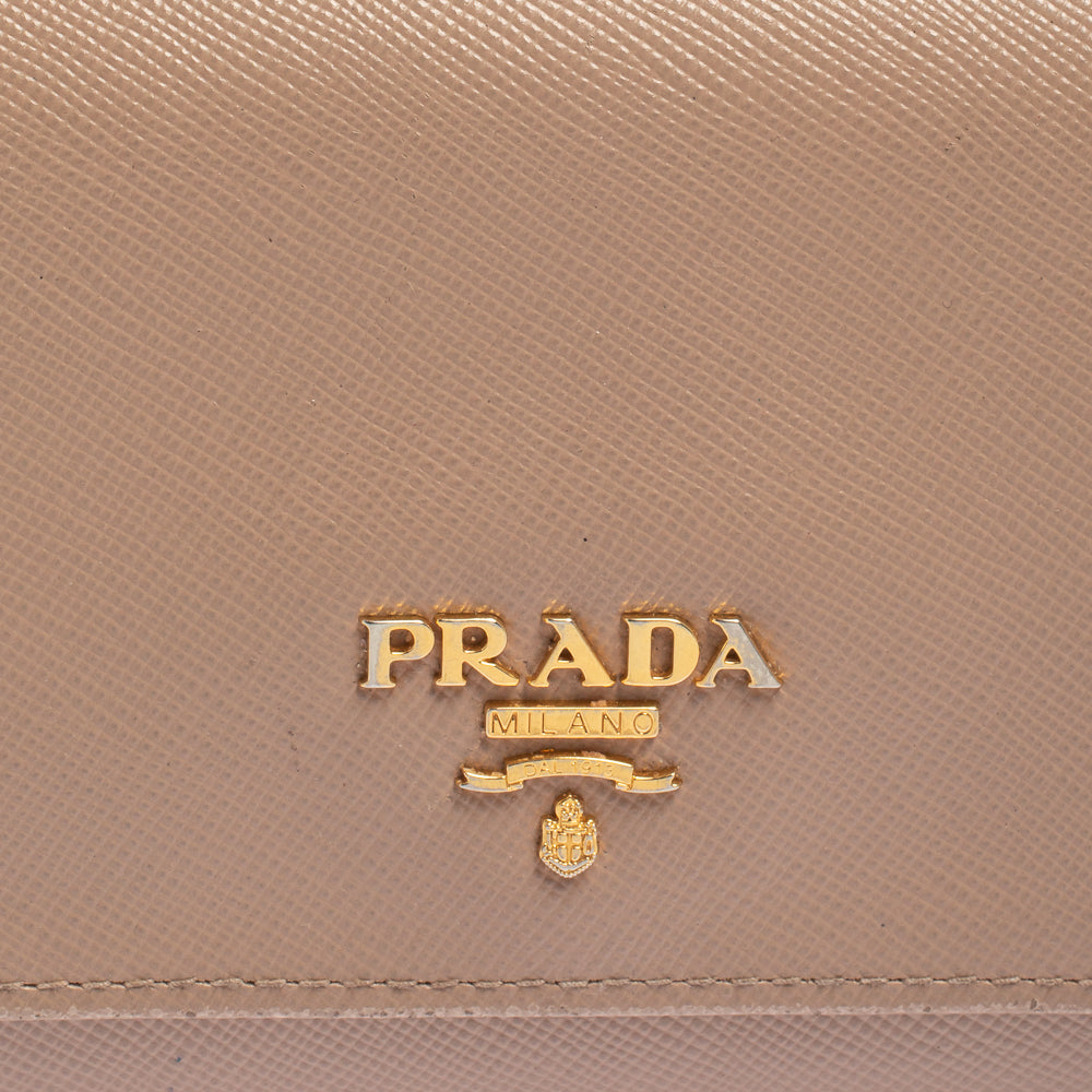 Prada Beige Saffiano Lux Leather Flap Continental Wallet