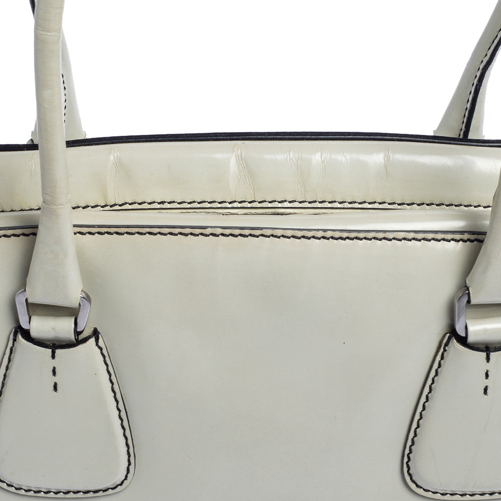 Prada Cream Patent Leather Satchel