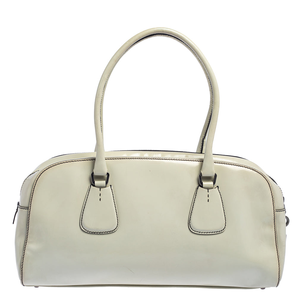 Prada Cream Patent Leather Satchel