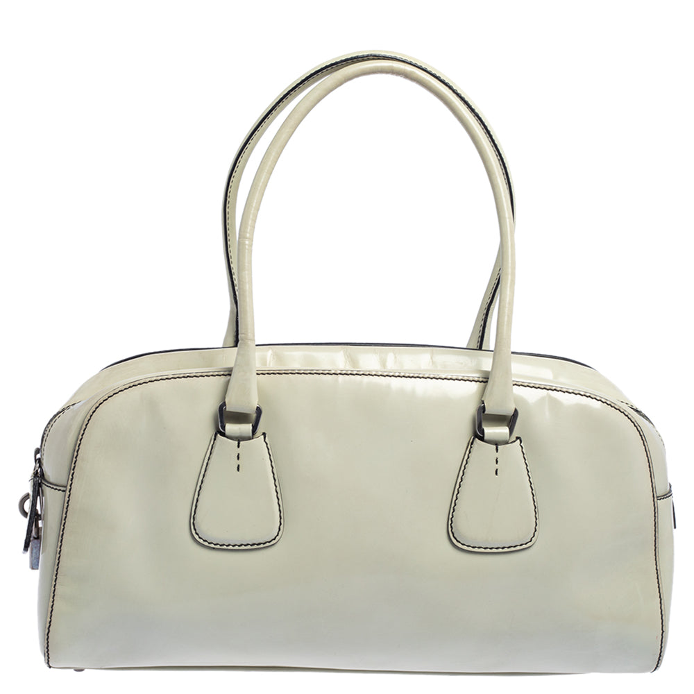 Prada Cream Patent Leather Satchel