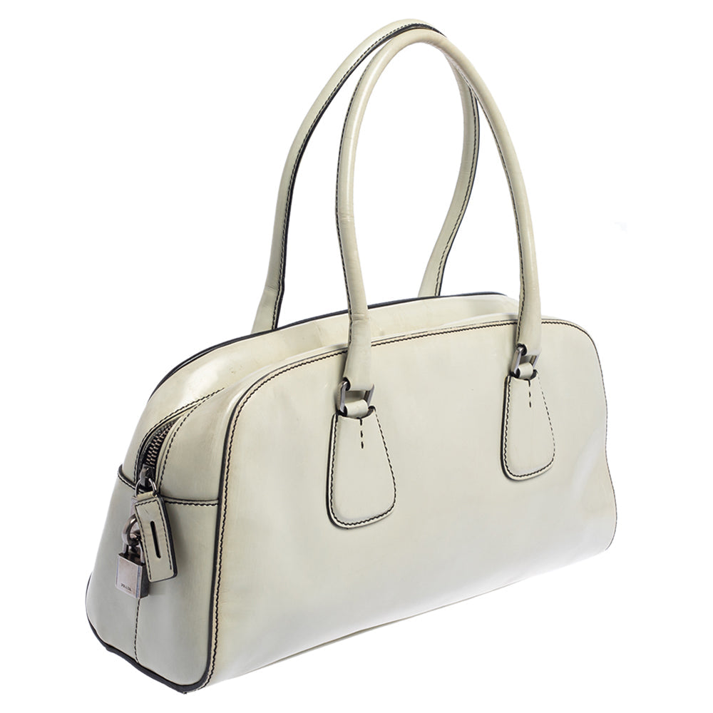 Prada Cream Patent Leather Satchel