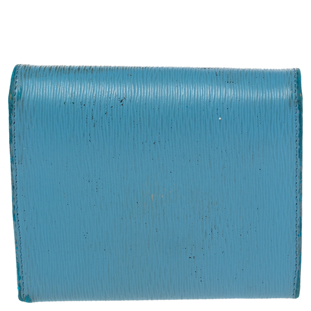 PRADA Blue Vittello Move Leather Trifold Wallet