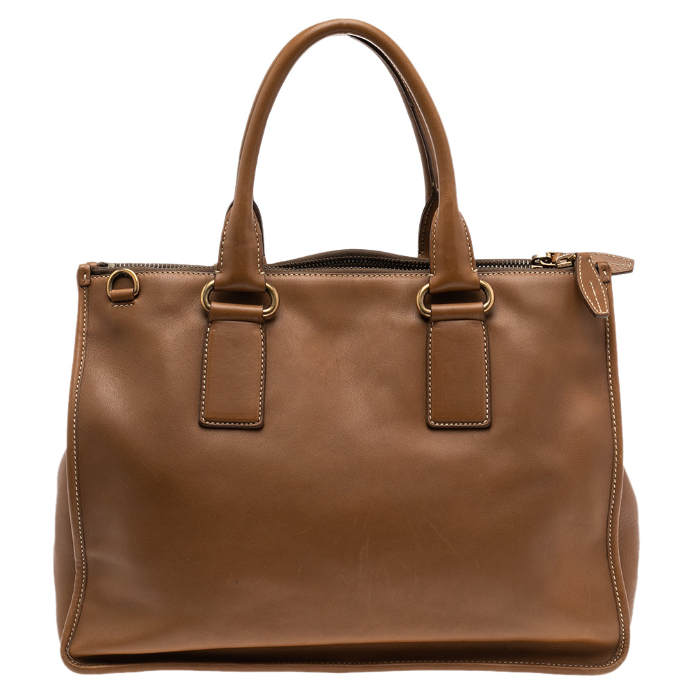 Prada Brown Leather Double Zip Tote