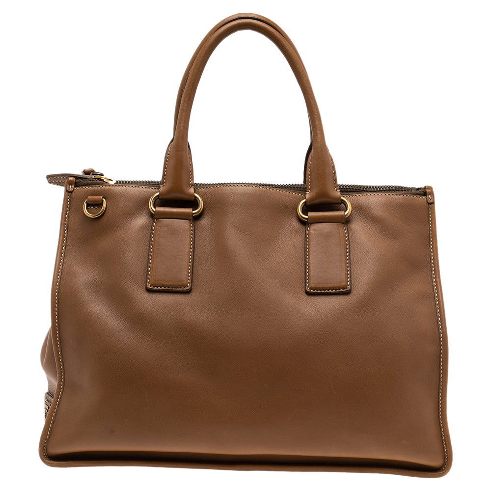 Prada Brown Leather Double Zip Tote