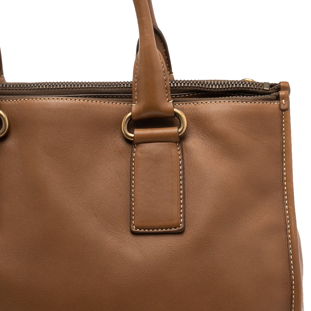 Prada Brown Leather Double Zip Tote