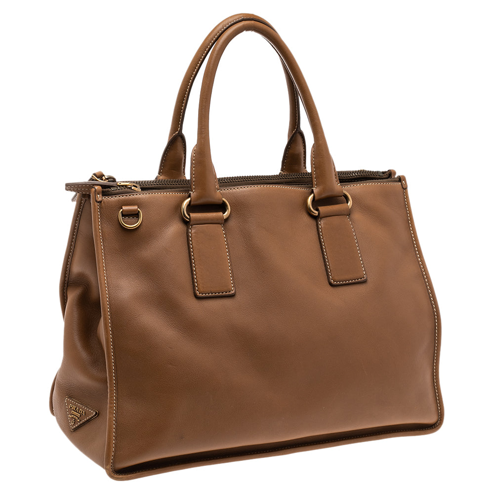 Prada Brown Leather Double Zip Tote