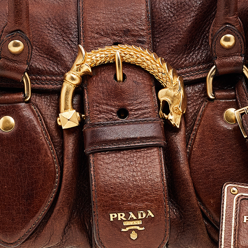 Prada Brown Leather Dragon Satchel