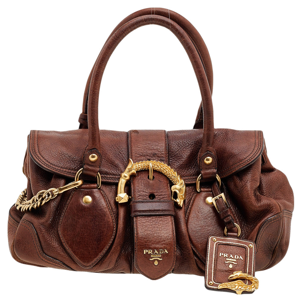 Prada Brown Leather Dragon Satchel