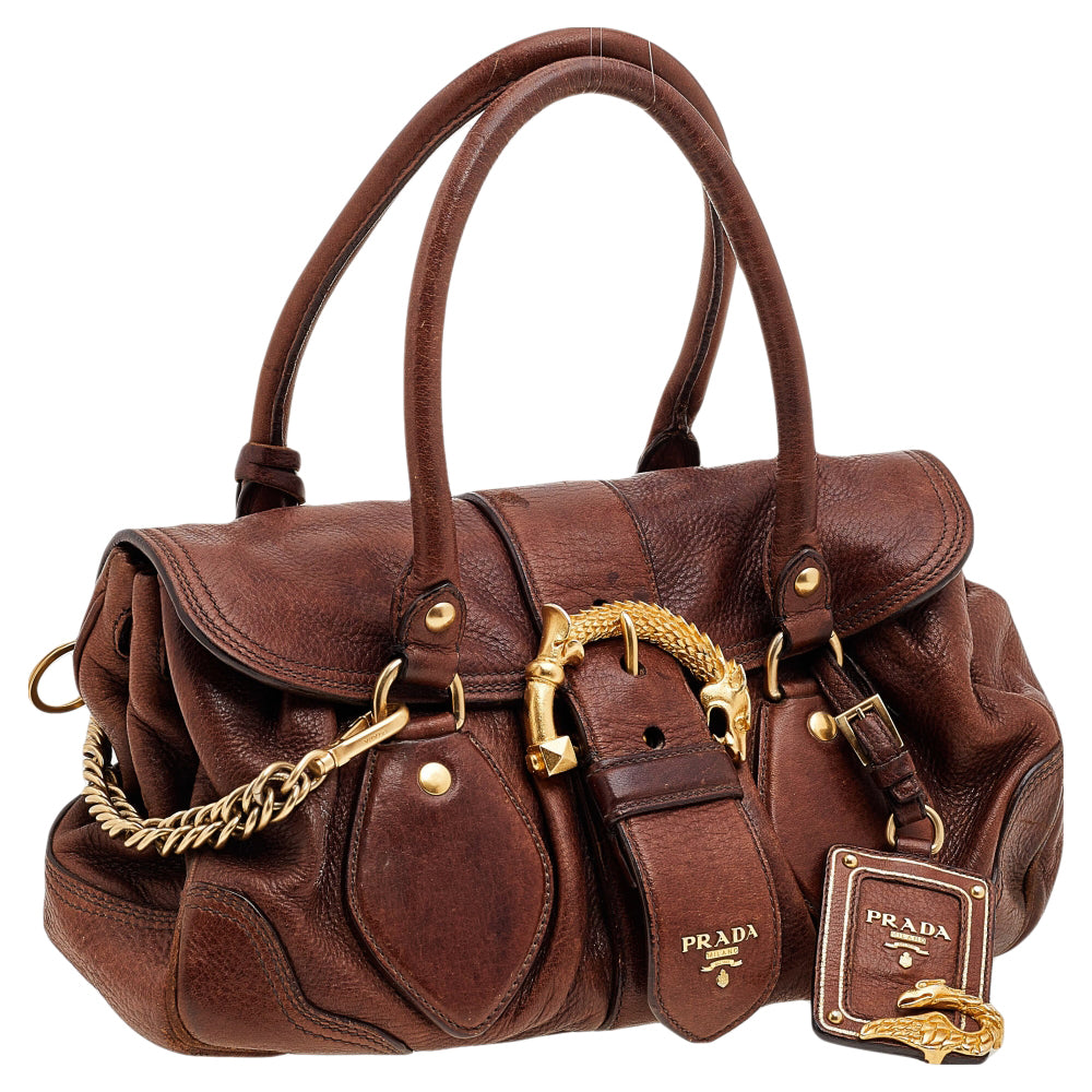 Prada Brown Leather Dragon Satchel