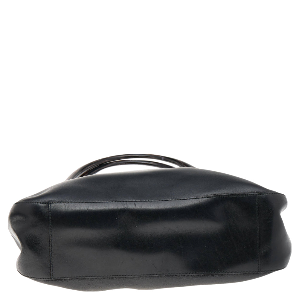 Prada Black Leather Acrylic Handle Tote