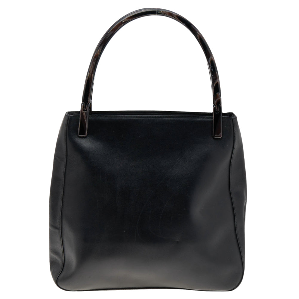 Prada Black Leather Acrylic Handle Tote