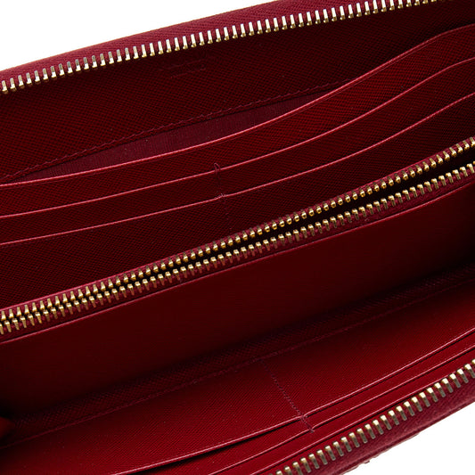 Prada Red Saffiano Leather Zip Around Wallet