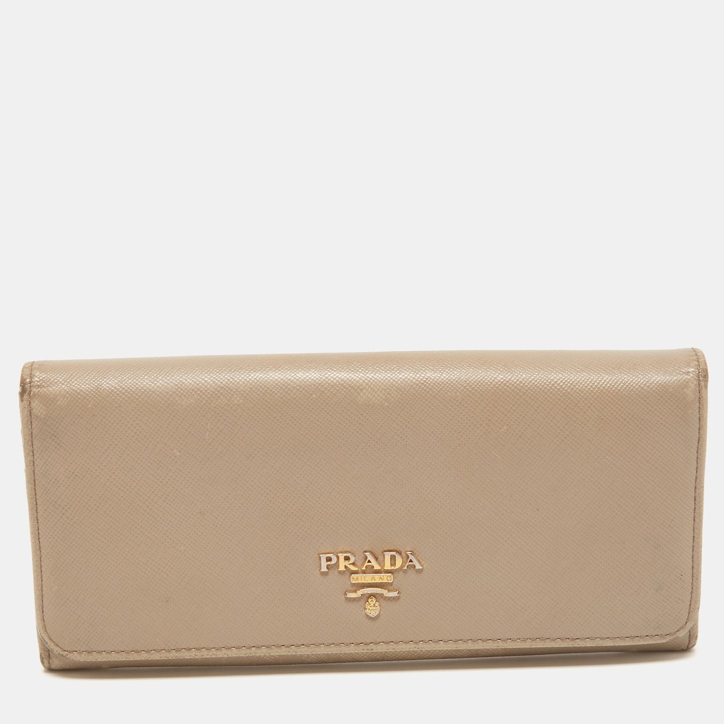 PRADA Dark Beige Saffiano Leather Flap Continental Wallet