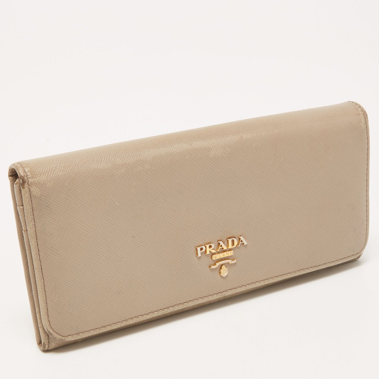 PRADA Dark Beige Saffiano Leather Flap Continental Wallet