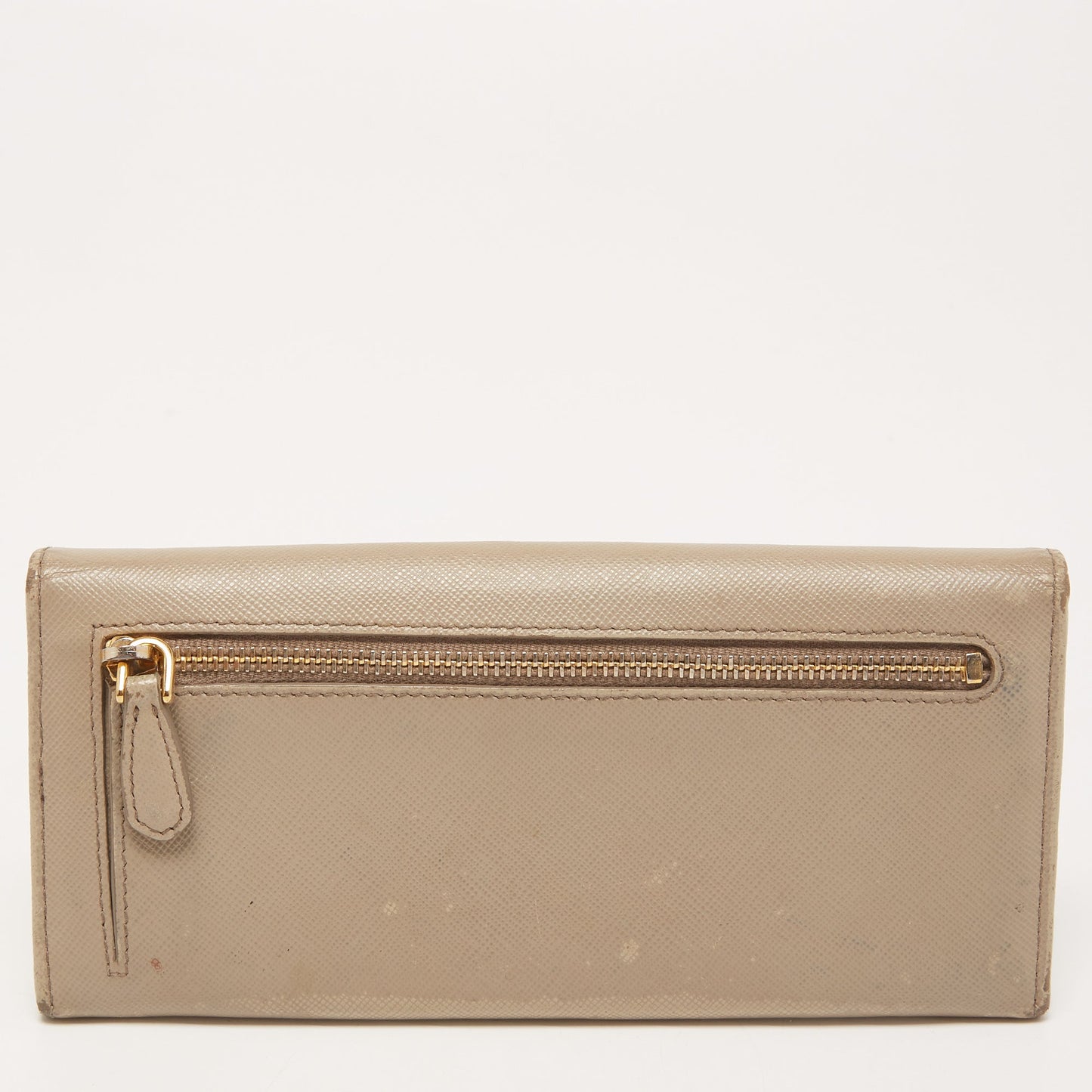 PRADA Dark Beige Saffiano Leather Flap Continental Wallet