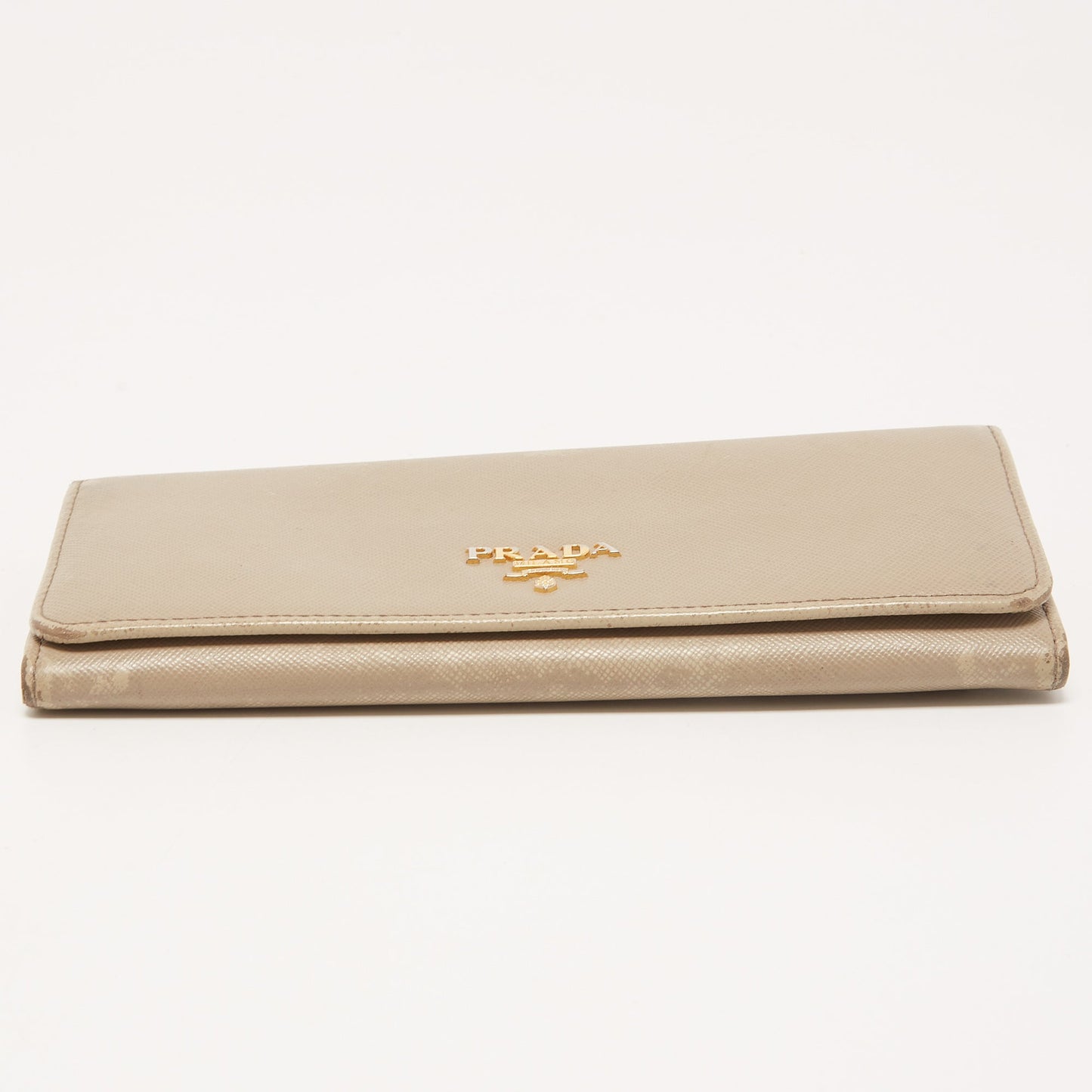 PRADA Dark Beige Saffiano Leather Flap Continental Wallet