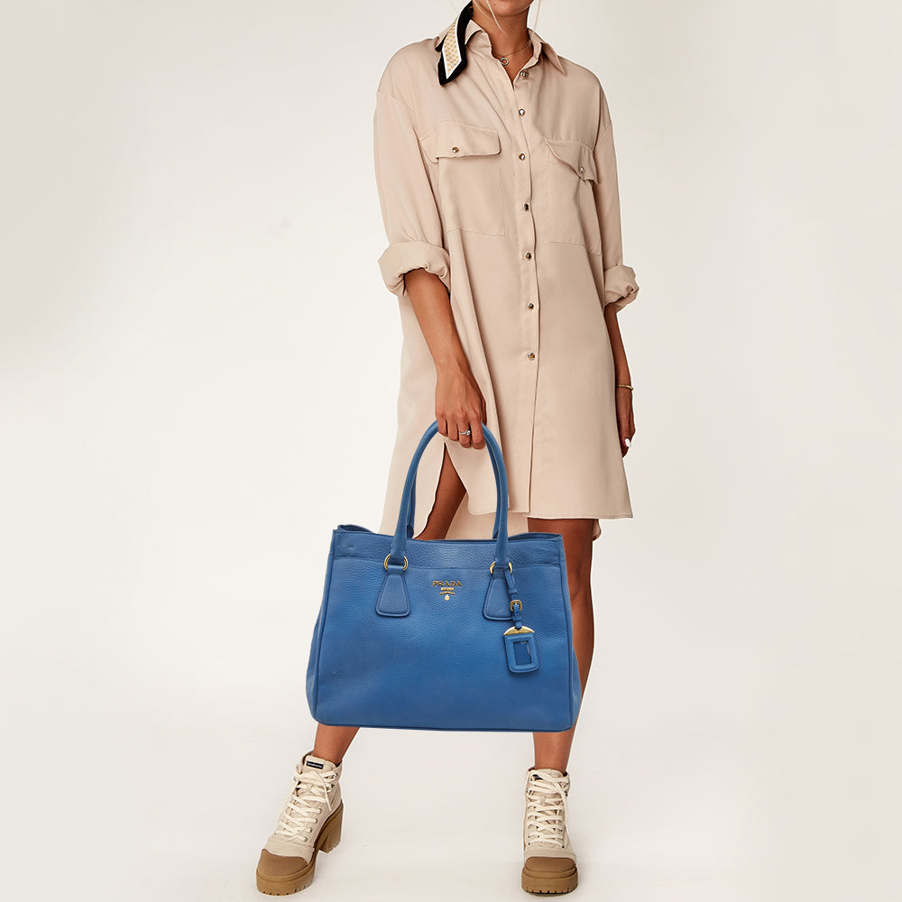 Prada Light Blue Vitello Daino Leather Tote