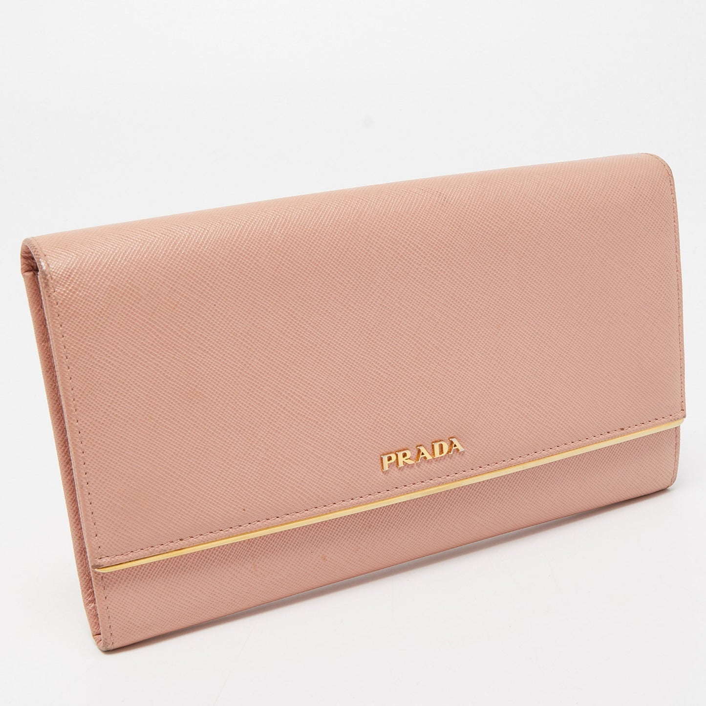 PRADA Pink Saffiano Lux Leather Metal Bar Flap Continental Wallet