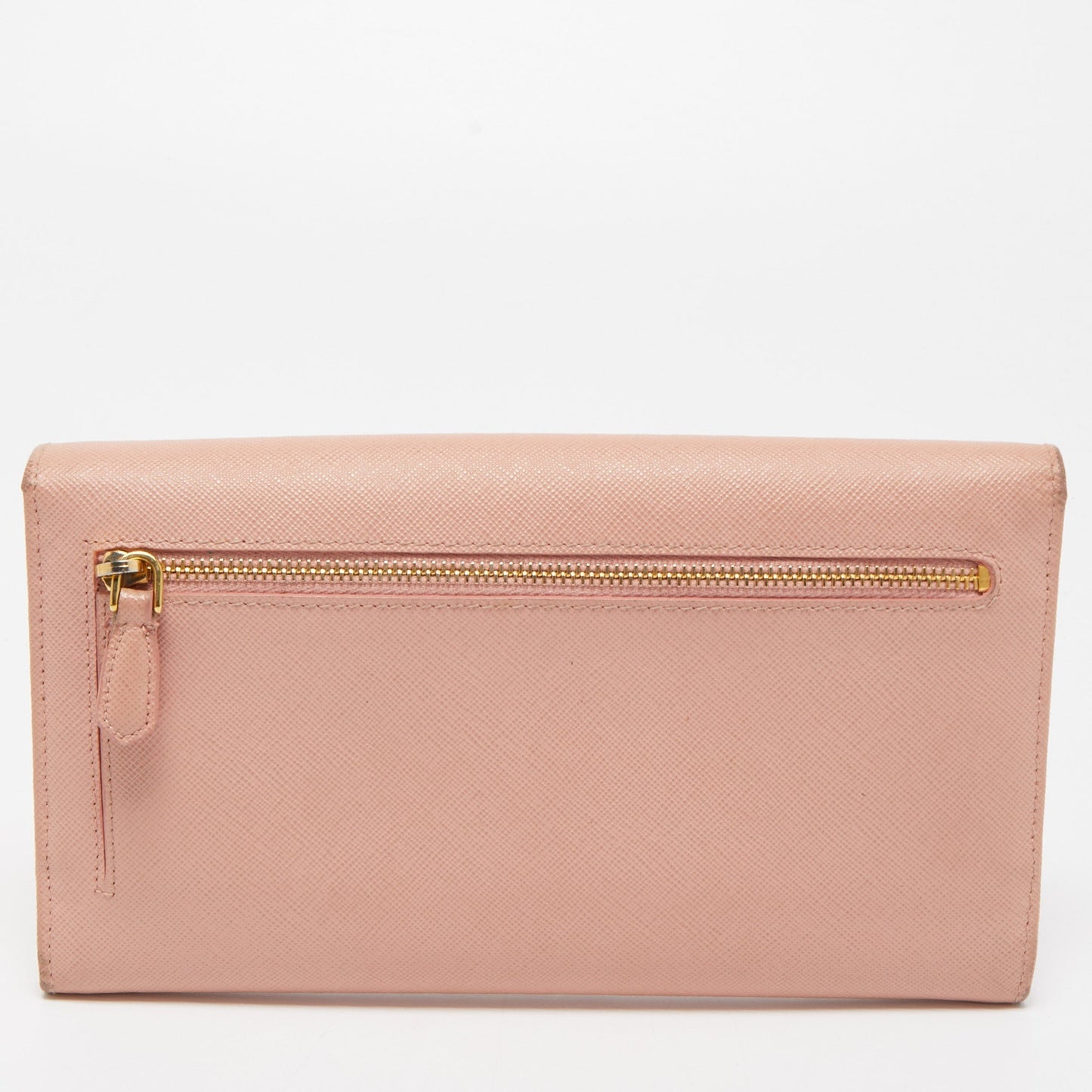 PRADA Pink Saffiano Lux Leather Metal Bar Flap Continental Wallet