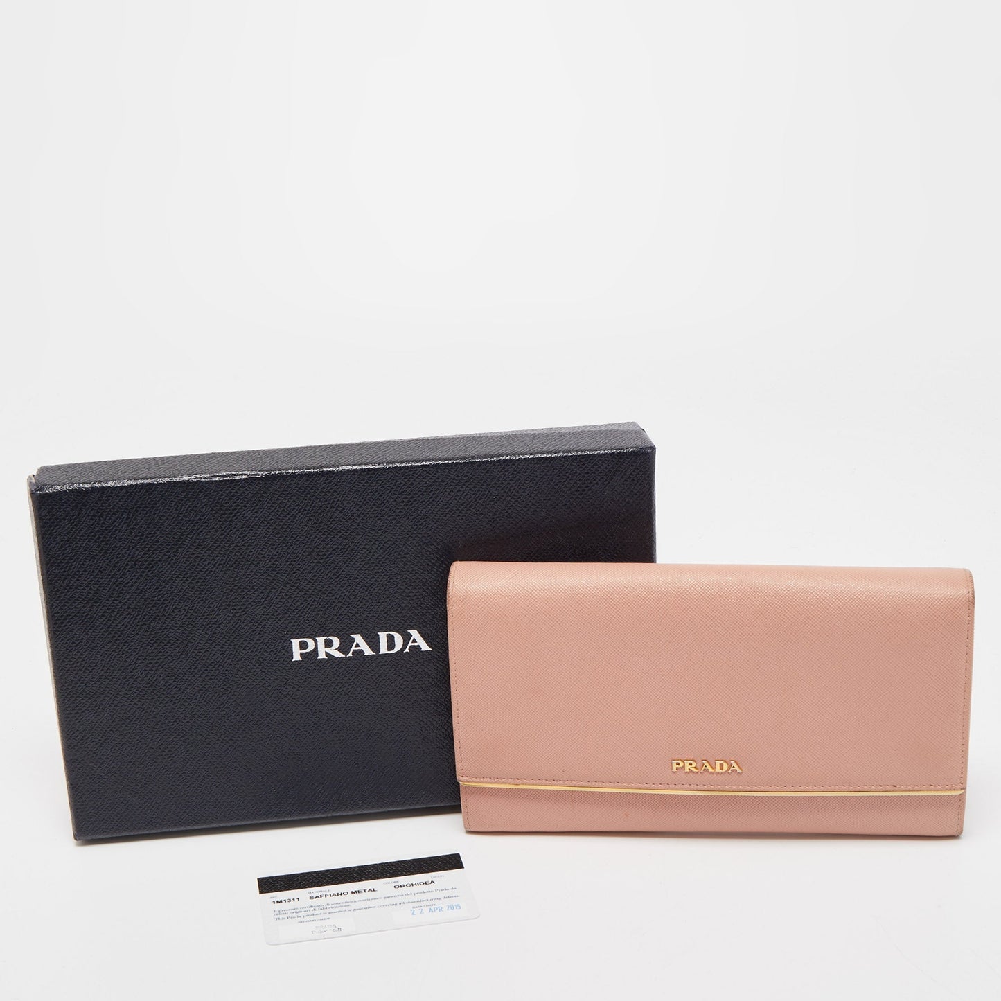 PRADA Pink Saffiano Lux Leather Metal Bar Flap Continental Wallet