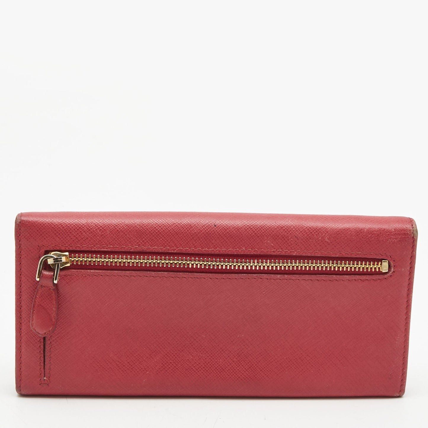 PRADA Dark Pink Saffiano Metal Leather Logo Flap Continental Wallet