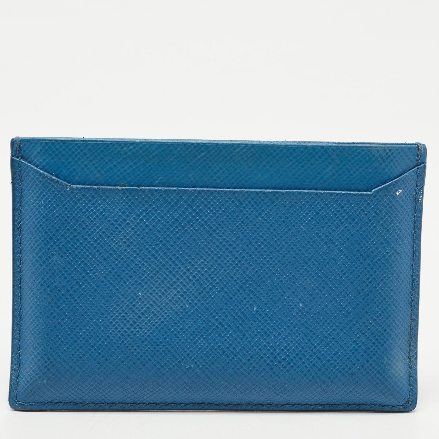 PRADA Blue Saffiano Metal Leather Logo Card Holder