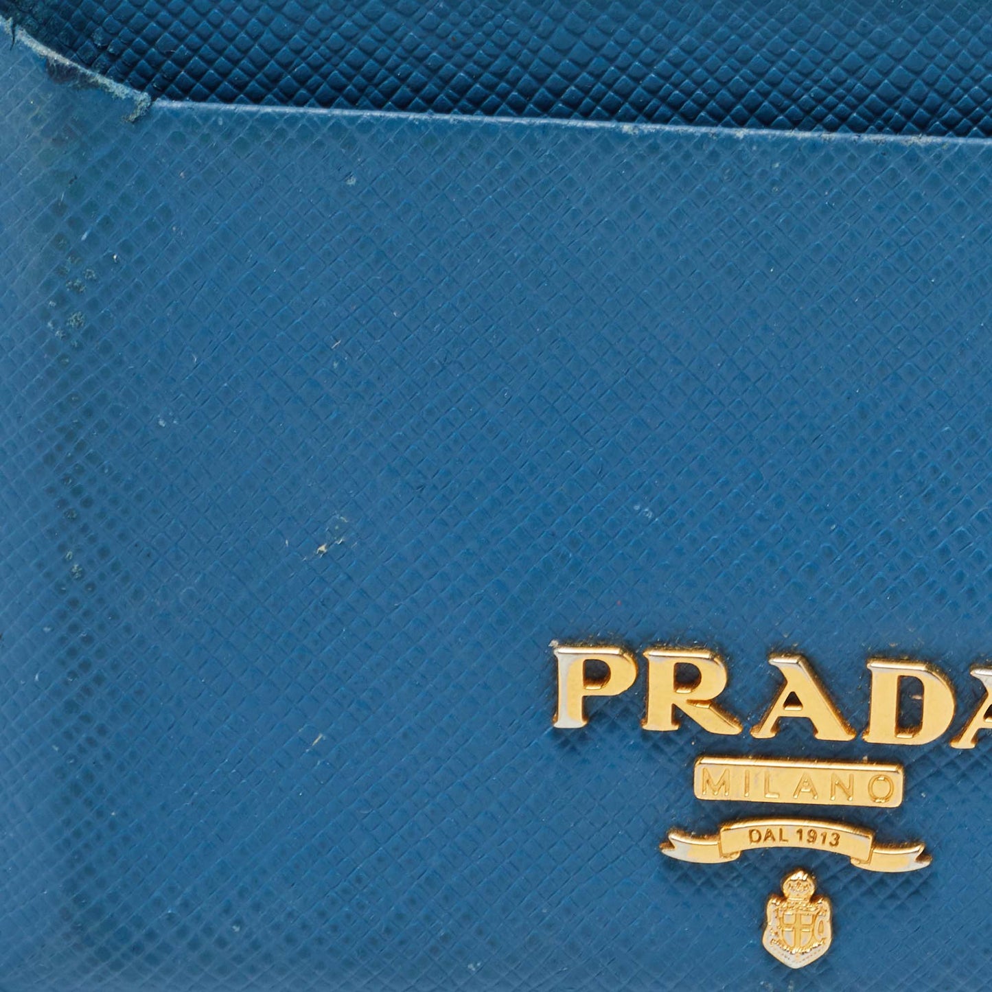 PRADA Blue Saffiano Metal Leather Logo Card Holder