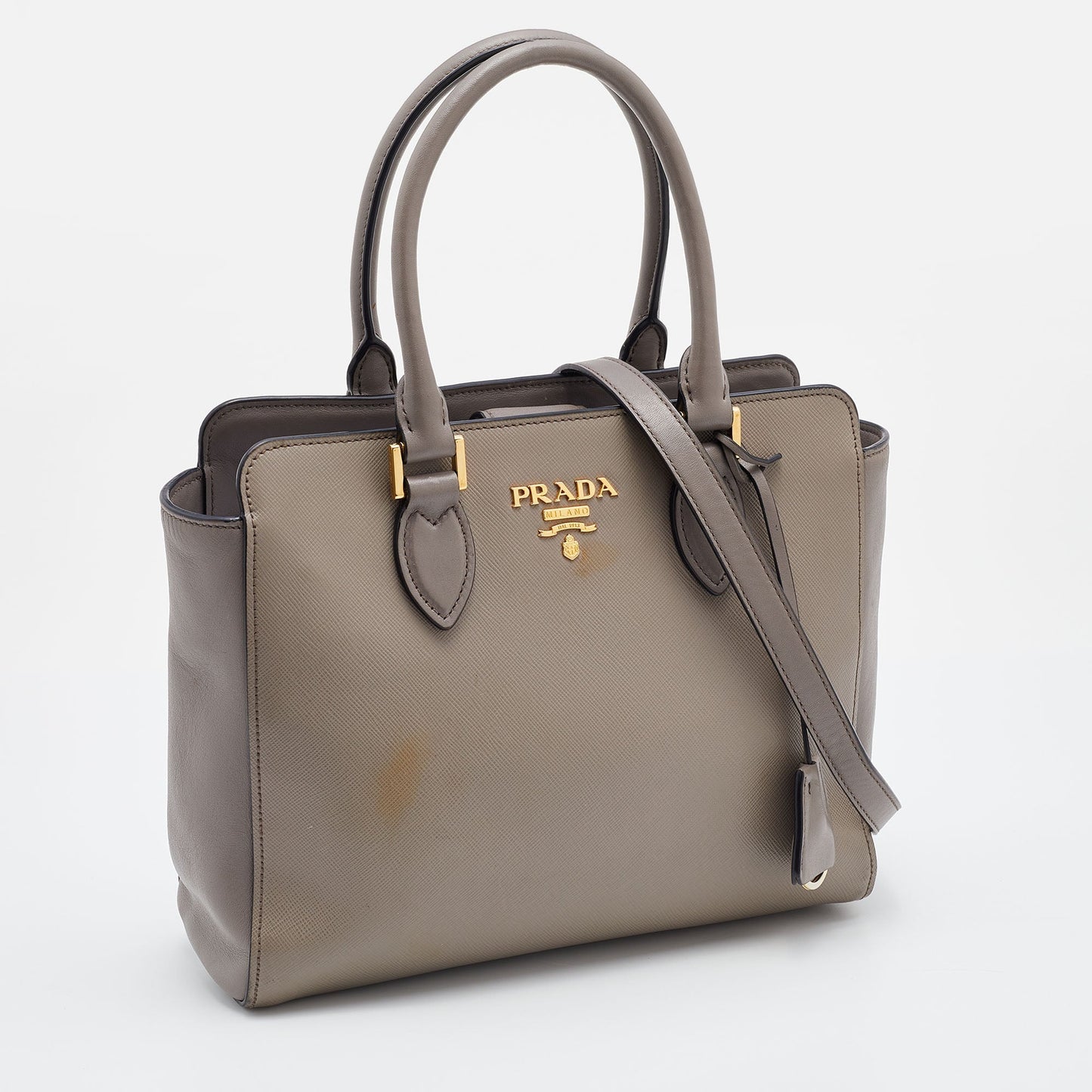 PRADA Grey Saffiano Lux/Soft Leather Convertible Tote