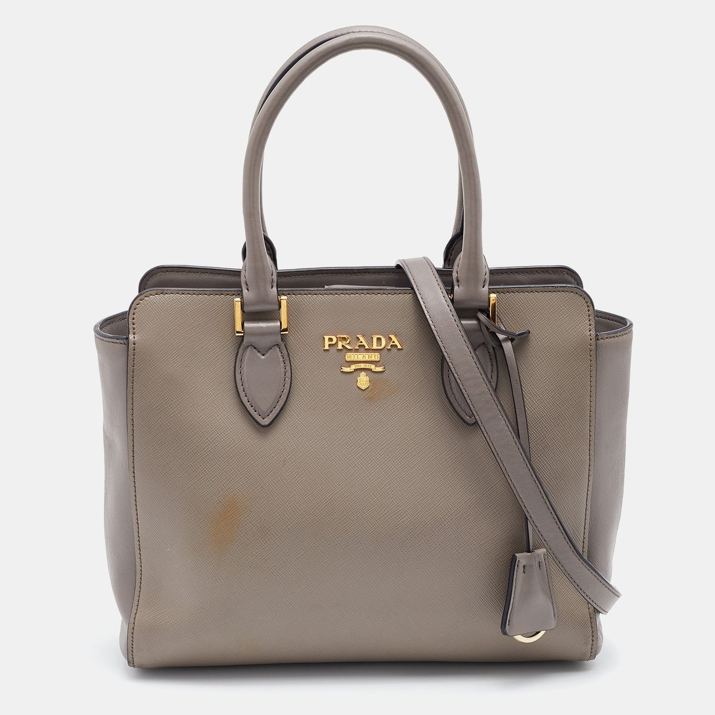 PRADA Grey Saffiano Lux/Soft Leather Convertible Tote