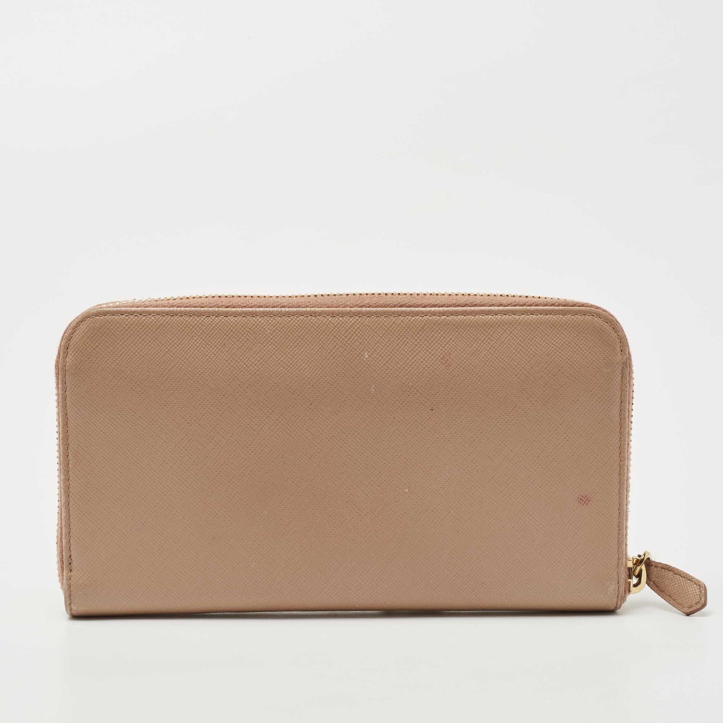 PRADA Beige Saffiano Leather Bow Zip Around Wallet