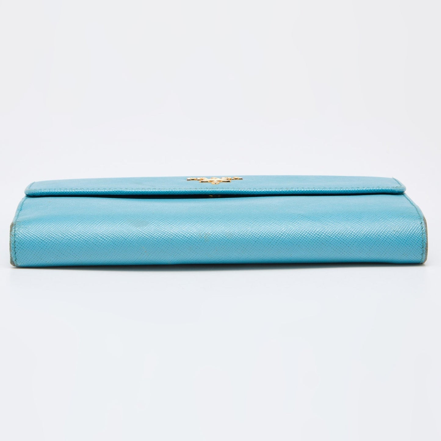 PRADA Blue Saffiano Lux Leather Flap Continental Wallet