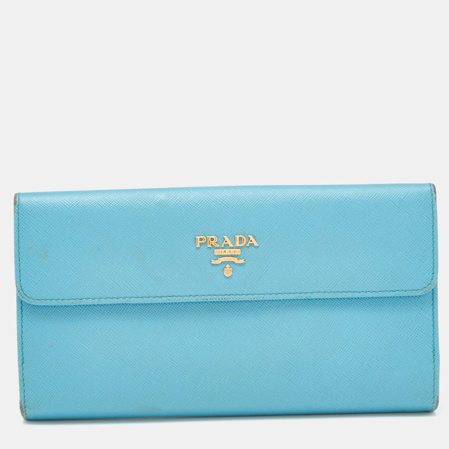 PRADA Blue Saffiano Lux Leather Flap Continental Wallet