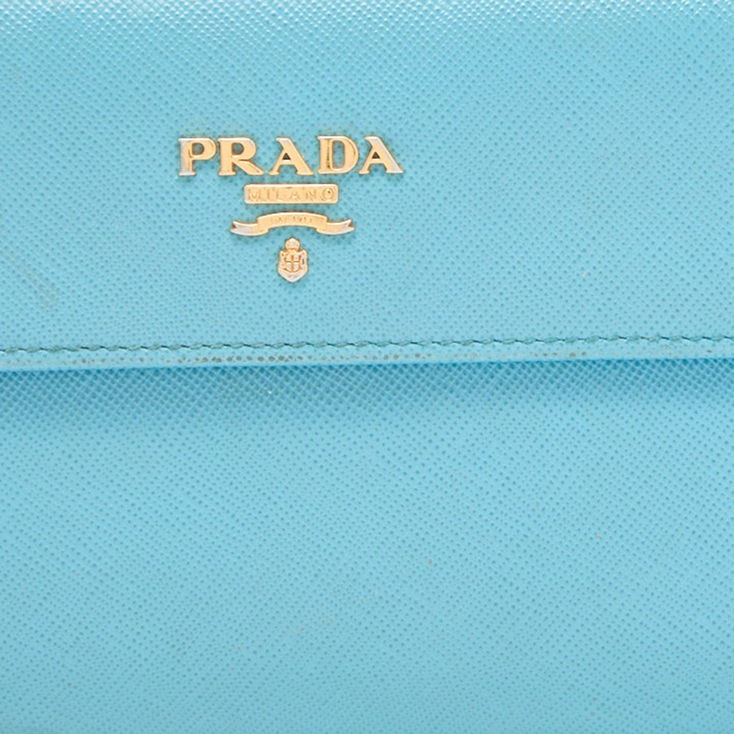 PRADA Blue Saffiano Lux Leather Flap Continental Wallet