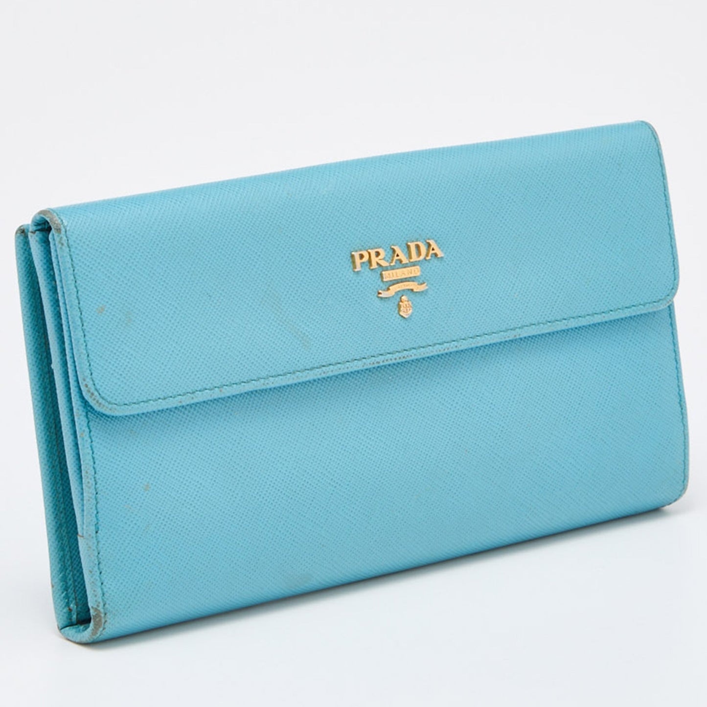 PRADA Blue Saffiano Lux Leather Flap Continental Wallet