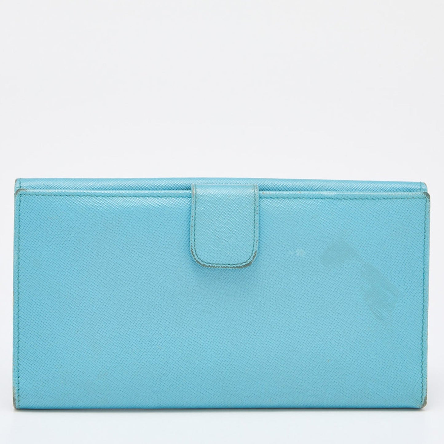 PRADA Blue Saffiano Lux Leather Flap Continental Wallet