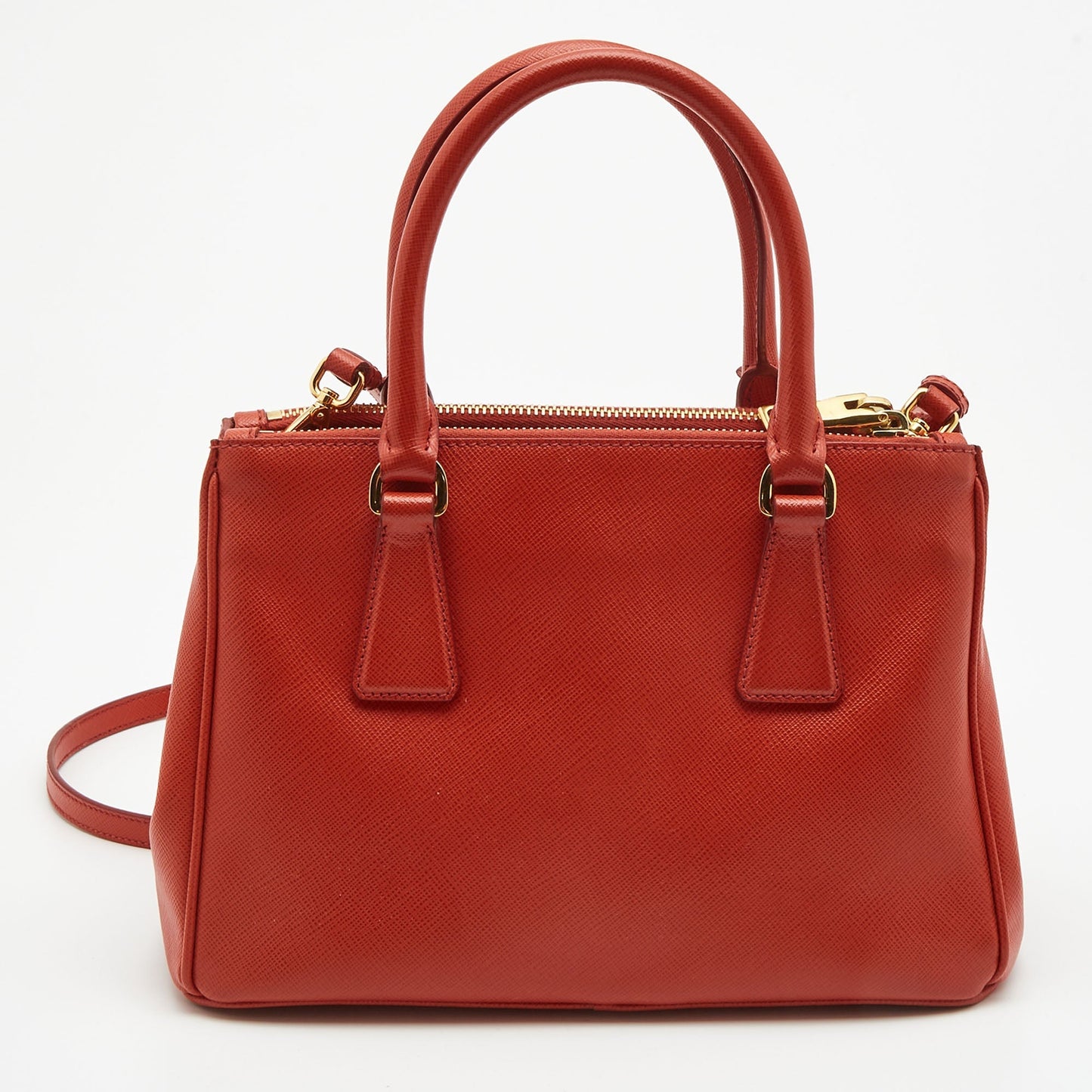 PRADA Red Saffiano Lux Leather Mini Double Zip Tote