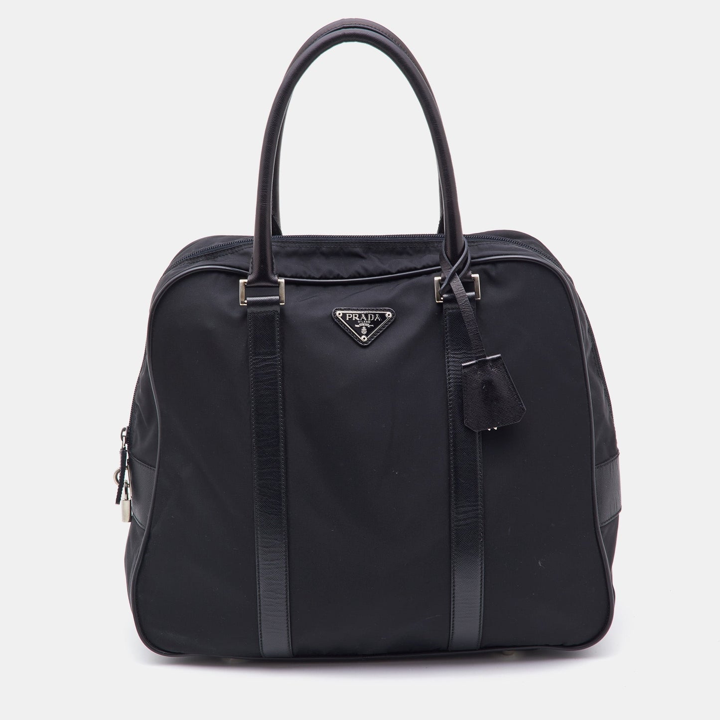 PRADA Black Nylon and Leather Zip Satchel