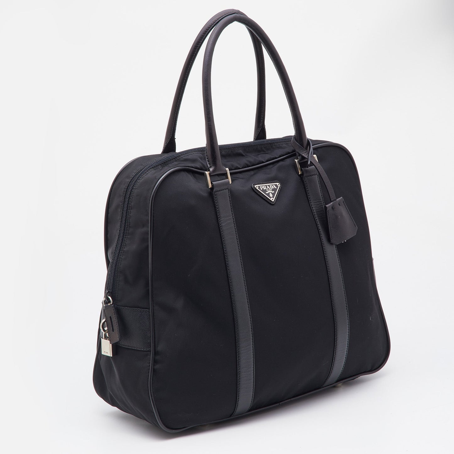 PRADA Black Nylon and Leather Zip Satchel