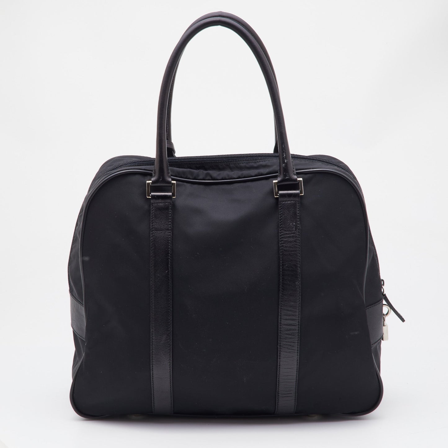 PRADA Black Nylon and Leather Zip Satchel