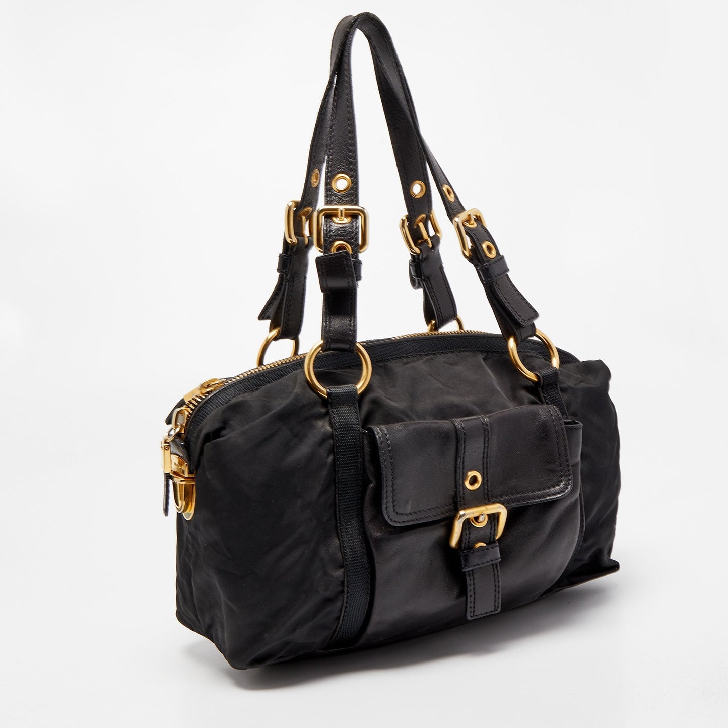 PRADA Black Leather and Nylon Satchel