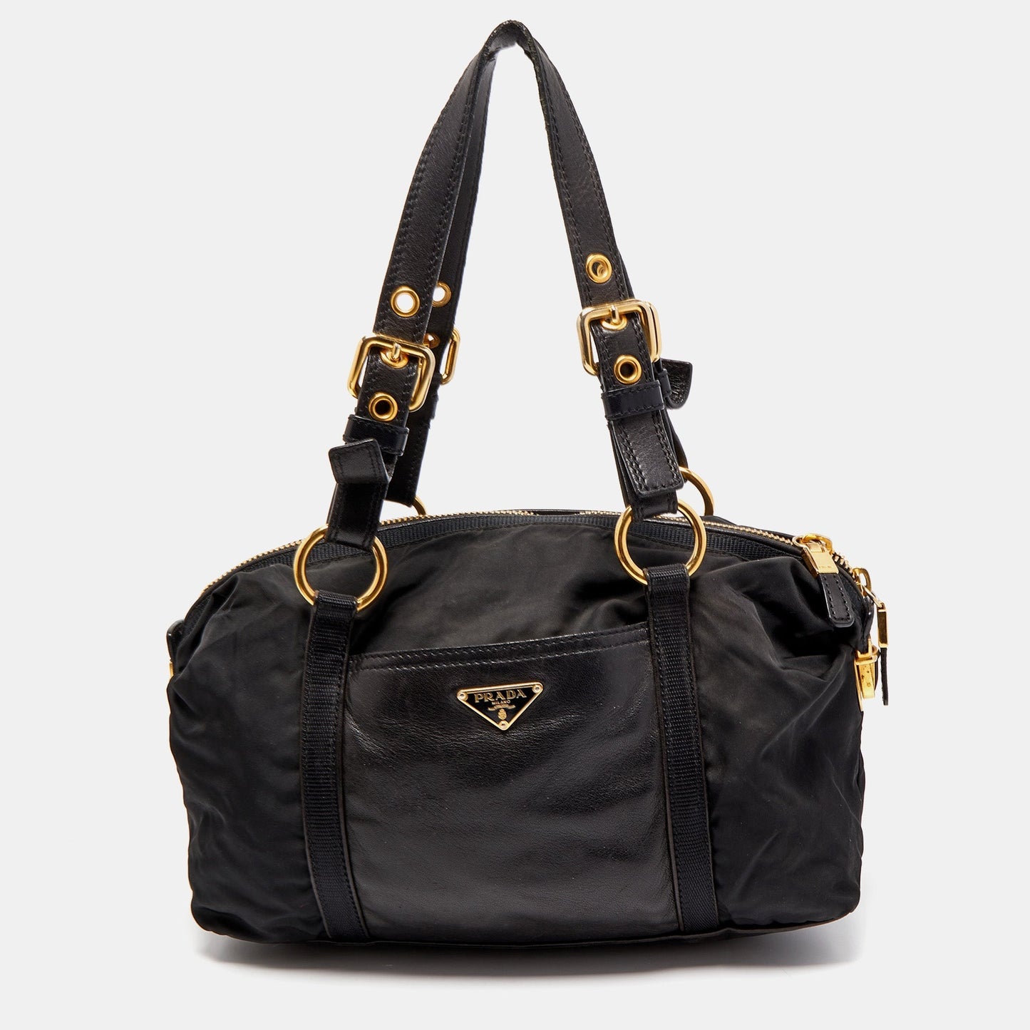 PRADA Black Leather and Nylon Satchel